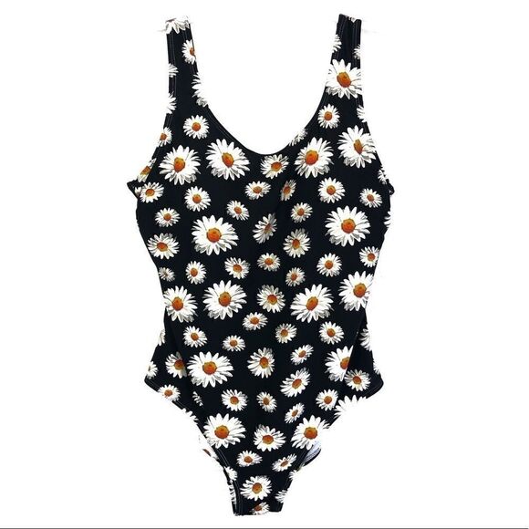 Emily B Swimsuit One Piece Black White Daisy Print Bra Cup Women Size Medium - Picture 1 of 8